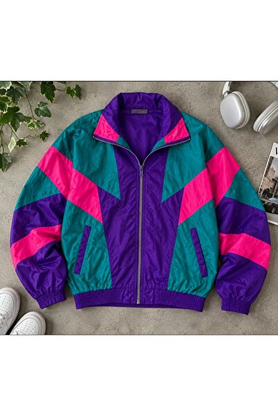 eyonnwear Unisex Purple Retro Windbreaker 80's Vintage Y2K Oversize Jacket