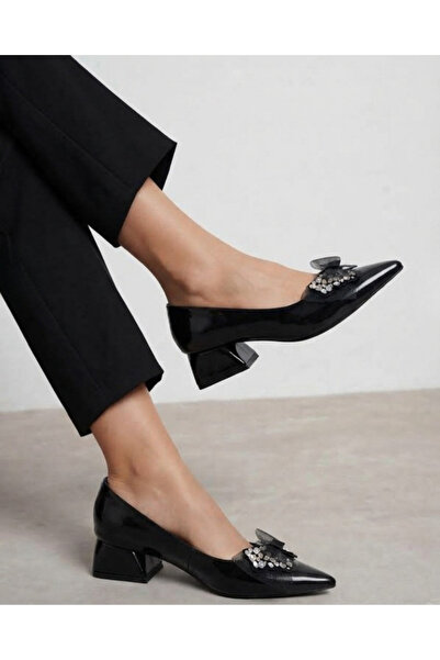 Enes Ayakkabıcılık Women's Patent Leather Pointed Toe Stylish Heeled Shoes wi...