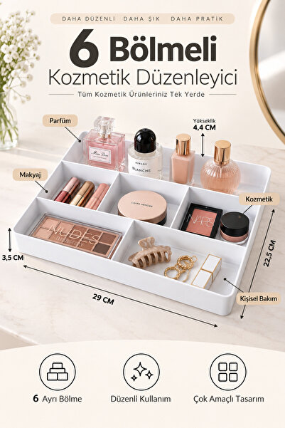 DOVİHOME منظم مستحضرات التجميل والمكياج من فيرا بـ 6 أقسام - منظم للعطور والم...
