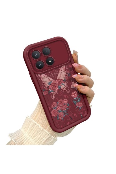 CHICASELUX Redmi K90 5g Compatible Rose Butterfly Case, Burgundy Background R...