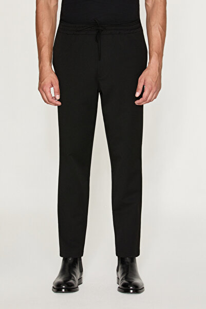 GRIMELANGE Vicks Men's Black Trousers with Elastic Waist and Laces, Woven Com...