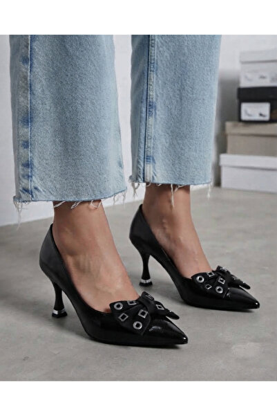 Enes Ayakkabıcılık Women's Patent Leather Pointed Toe Stylish Heeled Shoes wi...
