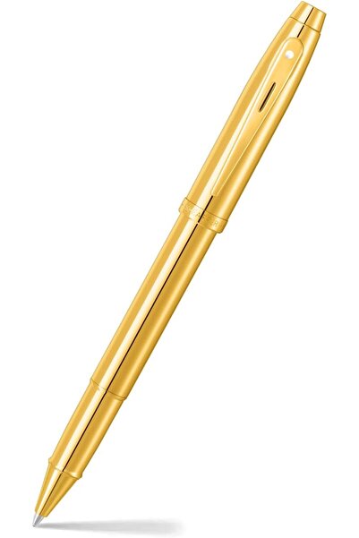 Sheaffer قلم حبر جاف ذهبي لامع 100 9372 مع حواف مطلية بالذهب بتقنية PVD