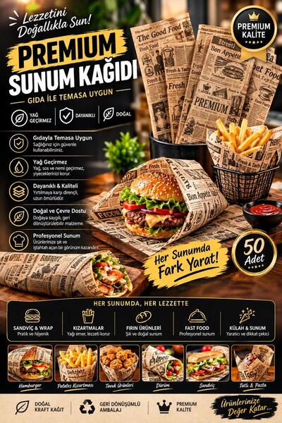 GİZPAK Kendinden Desenli Yağlı Kağıt | 50 Adet Vintage Ga