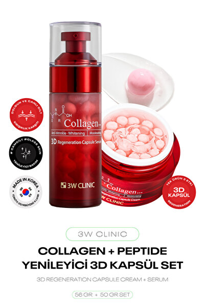 3W CLINIC 2'li Kapsül Krem+ Serum Collagen 3D Lifting Regeneration Capsule Set