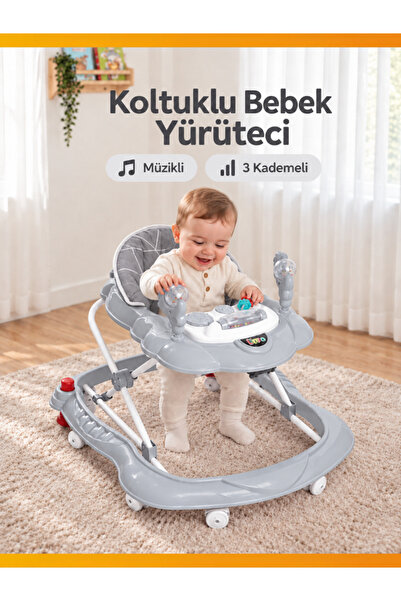 modabebekler Müzikli 3 Kademeli Koltuklu Bebek Yürüteci Oyuncaklı Oyun Panell...
