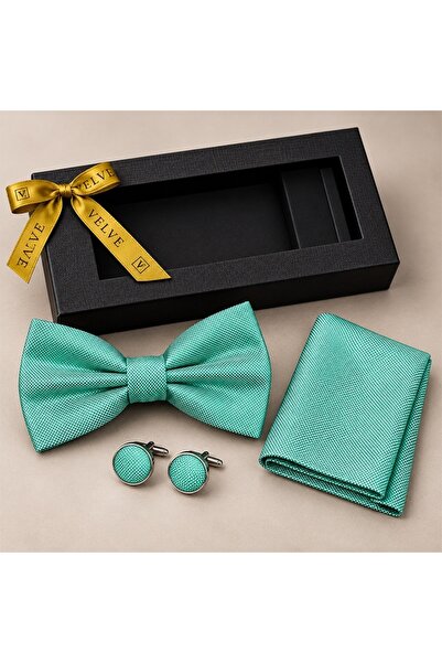 velve Elegant 3-piece set for men, bow tie, handkerchief and cufflinks, Mint ...
