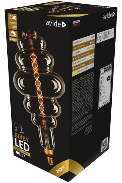 Avide LED Τζάμπο Μπίξμπι Άμπερ 8W E27 2400K Ρυθμιζόμενης Έντασης 200x410mm