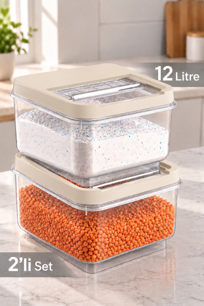 Soft Chef 2'li Multibox 12 Litre Sürgülü Kapaklı Erzak Saklama Kabı,Un Bakliy...