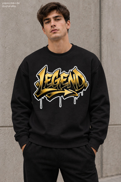 caddekombin سويت شيرت رجالي باللون الأصفر والأسود مطبوع عليه كتابة Legend ويا...
