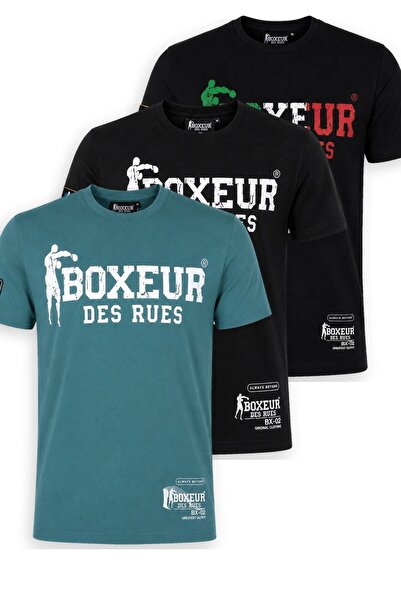 Boxeur Des Rues Pachet de 3 tricouri bărbătești slim-fit: Albastru Ocean/Alb ...