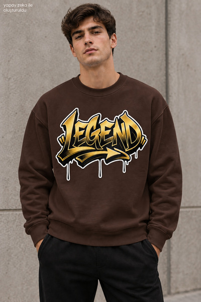 caddekombin Men's Yellow Black Graffiti Lettering Legend Printed Crew Neck Ca...