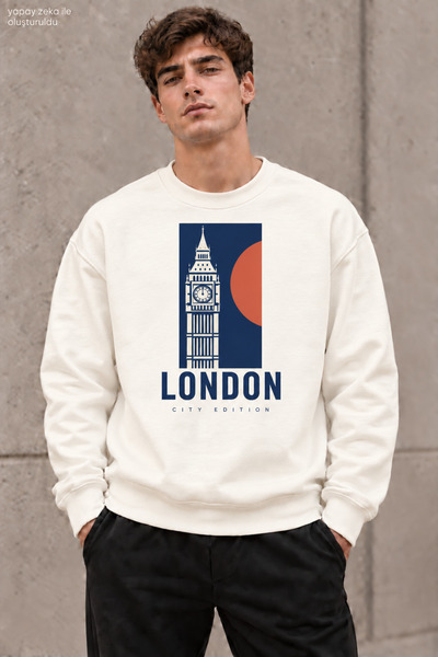 caddekombin Men's London City Edition Written Crew Neck Casual Regular Fit Sw...