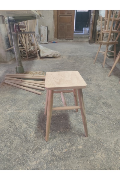 WOOD DESİGN CENTER Ahşap tabure ham kare tabure 27*27*45