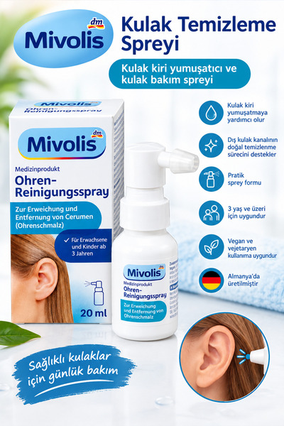 mivolis Kulak Temizleme Spreyi 20 ml – Kulak Kiri Yumuşatıcı ve Kulak Bakım S...