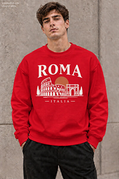 caddekombin Men's Roma Italia Written and Printed Crew Neck Casual Regular Fi...