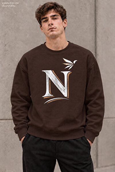 caddekombin Men's Black Golden Yellow N Letter Typography Printed Crew Neck C...