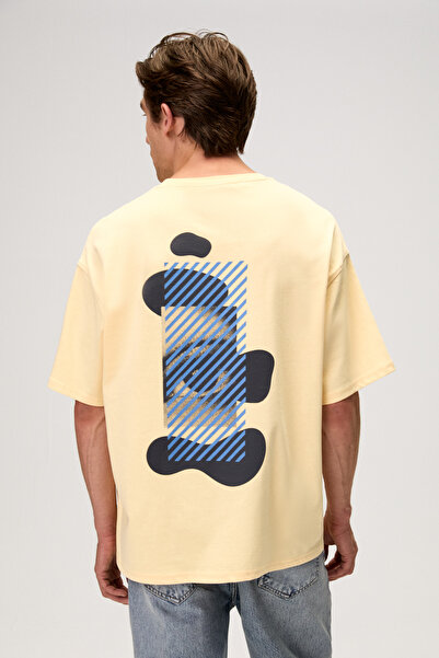 GRIMELANGE Asela Men's Short Sleeve Yellow T-Shirt with Embroidery Detail on ...