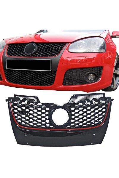 VW Μάσκα για Golf V (5) 03-08 / Jetta 05-11 Εμφάνιση GTI Κυψελωτή με Κόκκινη ...