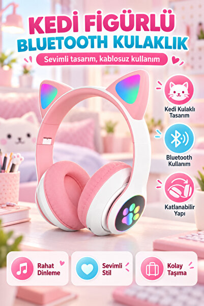 Kedi Figürlü Bluetooth Kulaklık