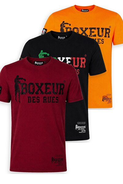 Boxeur Des Rues Pachet de 3 tricouri bărbătești slim-fit: Bordo/Negru + Negru...