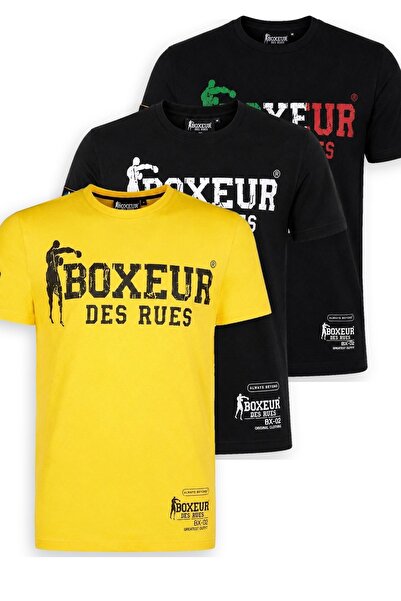 Boxeur Des Rues Pachet de 3 tricouri bărbătești slim-fit: Galben/Negru + Negr...