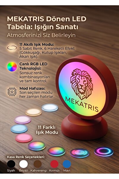 mekatris3d MEKATRIS Dönen Işıklı Tabela - Kafe, Ofis ve Evler İçin Şarjlı RGB...