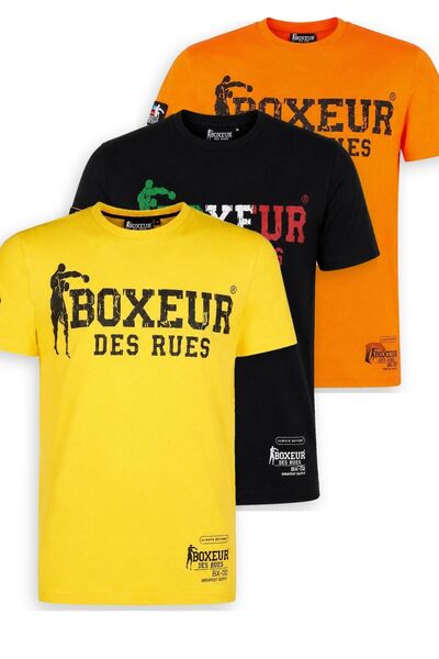 Boxeur Des Rues Pachet de 3 tricouri bărbătești slim-fit: Galben/Negru + Negr...