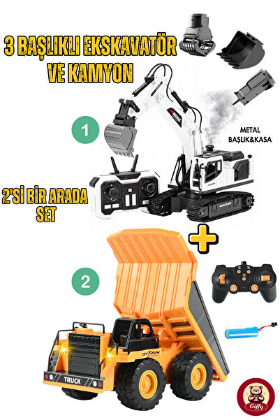 giffy Oyuncak Uzaktan Kumandalı Ekskavatör ve Damperli Kamyon 2’li Set 3 Başl...