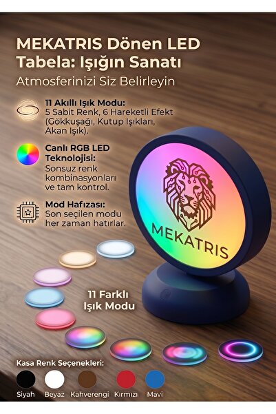 mekatris3d MEKATRIS Dönen Işıklı Tabela - Kafe, Ofis ve Evler İçin Şarjlı RGB...