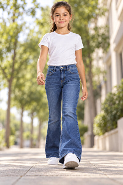 WGOCC JEANS Kız Çocuk Likralı Dar Kalıp İspanyol Paça (Çan) Kot Pantolon Jean