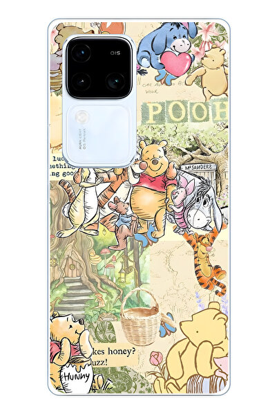 Lotus Gold Vivo V30 5G Uyumlu Winnie The Pooh Desenli Şeffaf Telefon Kılıfı