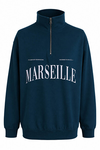 trender Marseılle Half Zipper Petrol Men's Sweatshirt 27Kdt1000002