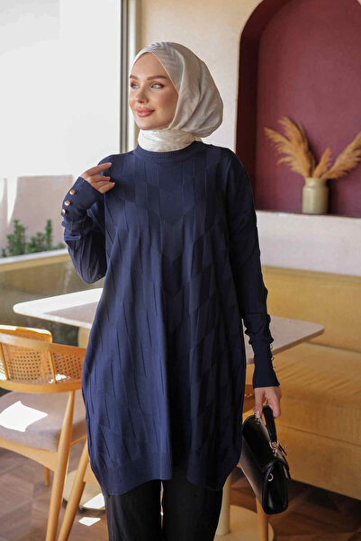 İmajButik Navy Blue Cold Yarn Knitwear Tunic