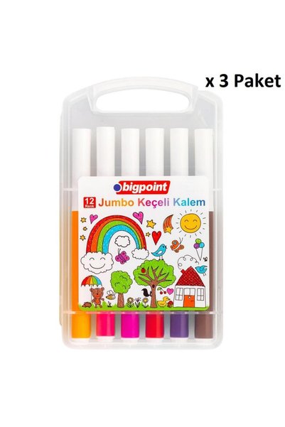 Bigpoint Jumbo Felt Tip Pens Set of 12 (Plastic Box) X 3 Packs