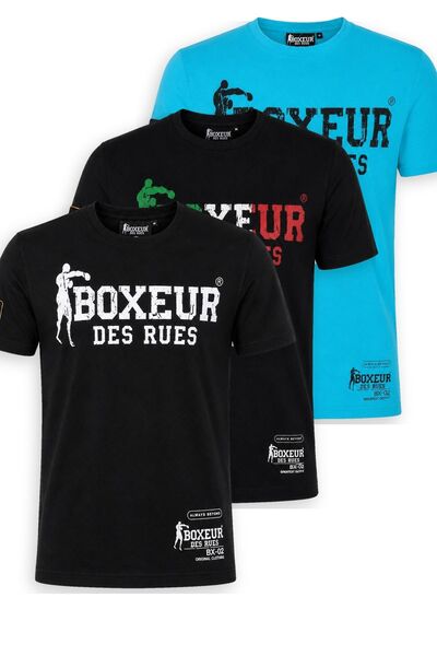 Boxeur Des Rues Tricouri bărbătești, pachet de 3, croială slim: Negru/Alb + N...