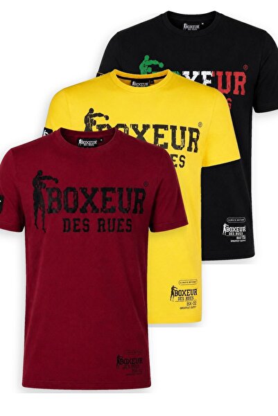 Boxeur Des Rues Tricouri bărbătești, pachet de 3, croială slim-fit: Bordo/Neg...