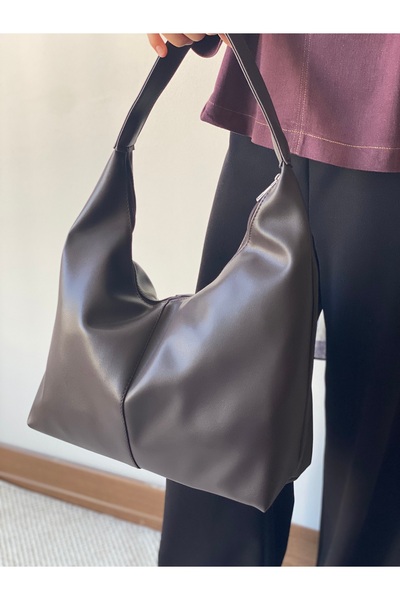 Bagzone New Season Large Casual Black Leather Shoulder Bag