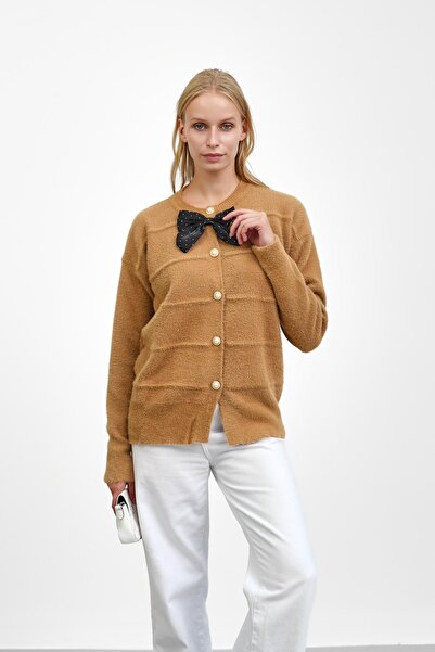 İmajButik كارديجان تريكو ناعم من أنجورا مع تفاصيل فيونكة من البسكويت