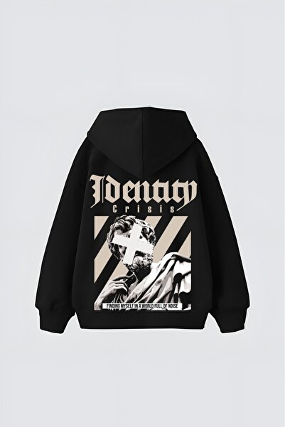 LADY HAZAL Black Unisex Identity Crisis Printed Hooded Oversize Patterned Fab...