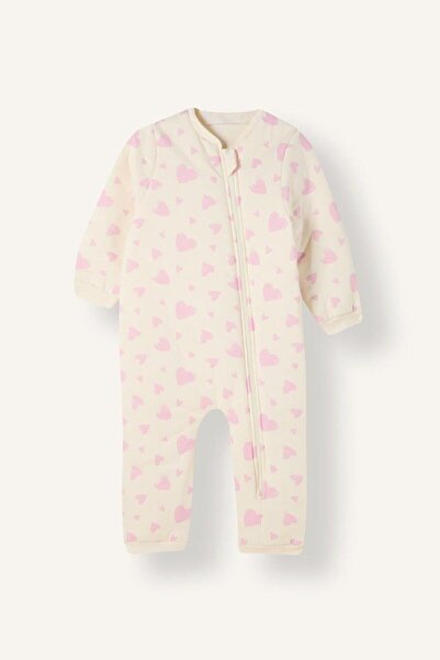 DeFacto Heart Patterned Zippered Jumpsuit Baby Girl (26 Au)
