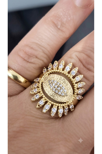 Nazellaa Sun Design Adjustable Gold Zircon Stone Ring