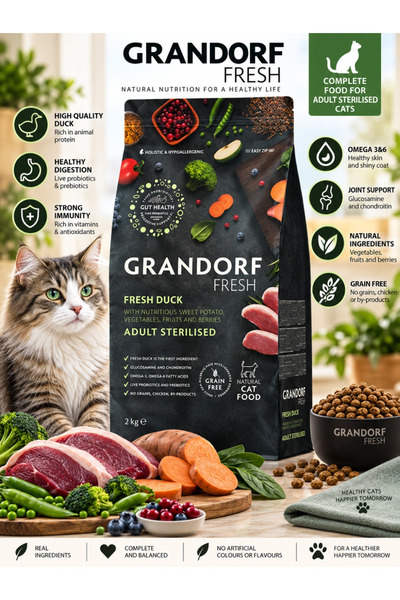 Grandorf Grandorf Fresh Dry Food for Sterilized Cats with Fresh Duck – Grain-...