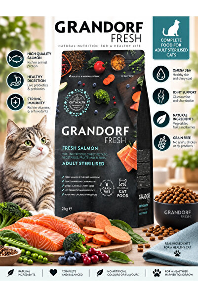 Grandorf Grandorf Fresh Dry Food for Adult Sterilized Cats with Fresh Salmon ...