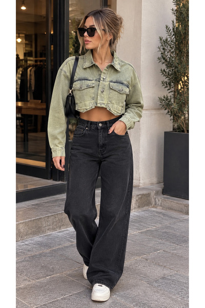Butik Crop kesim denim ceket