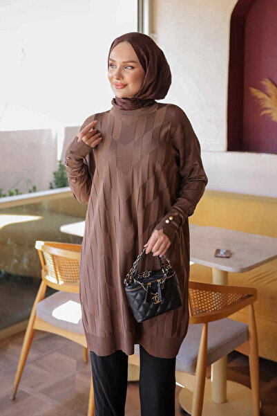 İmajButik Dark Mink Cold Yarn Knitwear Tunic