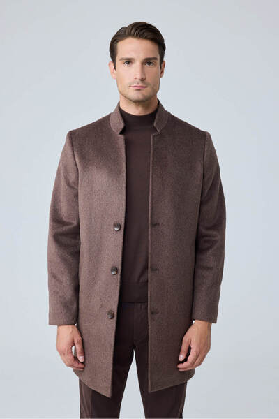 Danger Men's Relaxed-Fit Premium Wool Cashmere Coat Brown 4351Dngr