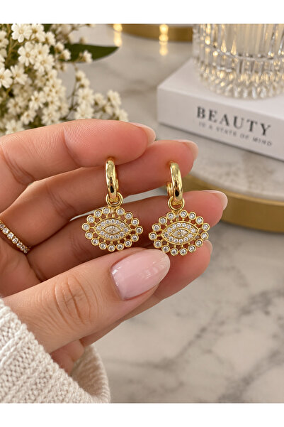XUPİNGS JEWELRY Xuping Gold Renk Zirkon Taşlı Göz Figürlü Sallantılı Halka Ka...