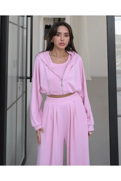 OZD Active İp Büzgülü Sweat Atlet Pantolon Üçlü Takım