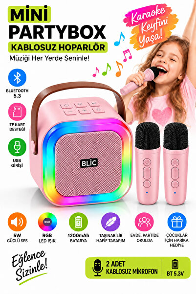 Blackbird Game Center Blic BLS-97 Pembe Partybox Çift Kablosuz Mikrofonlu RGB...